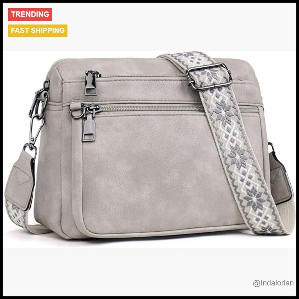 Vegan Leather Crossbody Bag Hobo Style Multi Pocket RFID Card Slots Adjustable